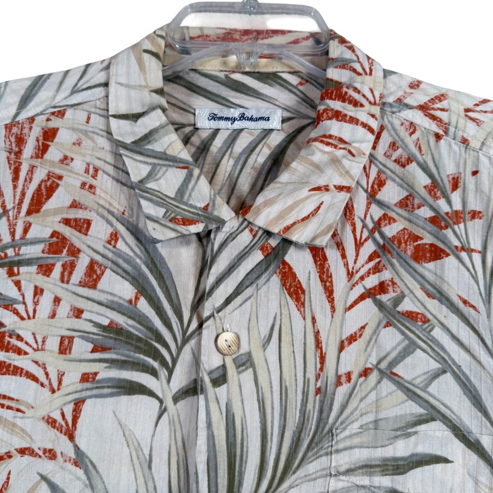 Tommy Bahama Button Front Shirt Mens Large Palm Leaf Cotton Silk Blend